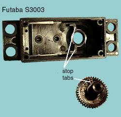 Futaba S3003 servo stop tabs